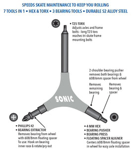 Sonic 7-in-1 Skate Tool (gray): Pro Tool+T - Oak City Inline Skate Shop