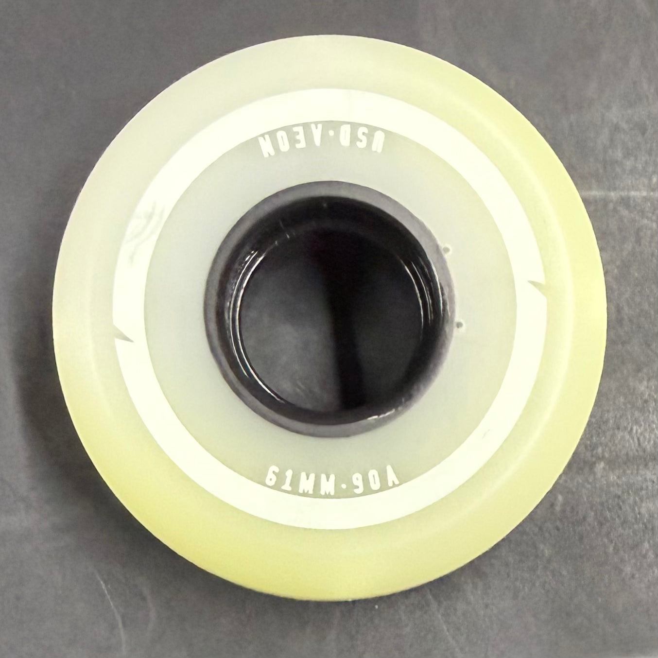 USD Aeon Stock Wheel 61mm 90a (White print) *Yellowing Urethane Discount* - Oak City Inline Skate Shop