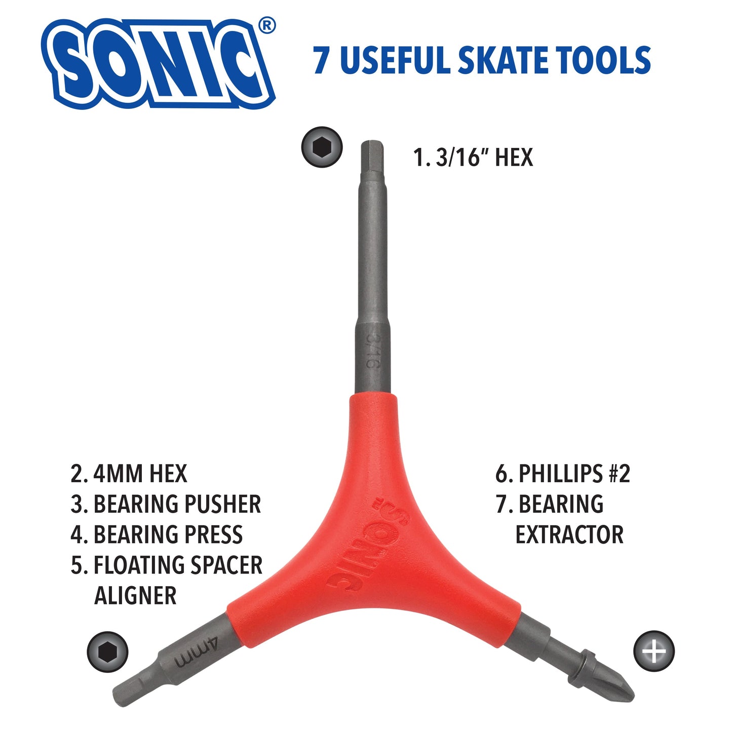 Sonic 7-in-1 Skate Tool for FR FREE SKATES ONLY (RED): Pro Tool+F