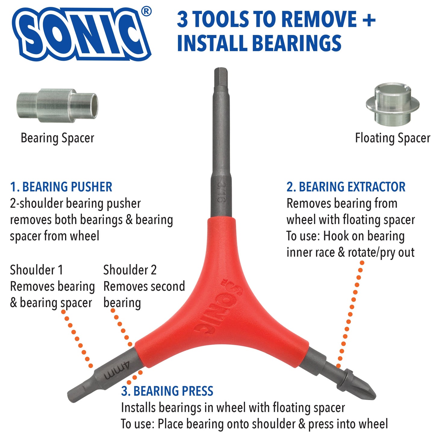 Sonic 7-in-1 Skate Tool for FR FREE SKATES ONLY (RED): Pro Tool+F