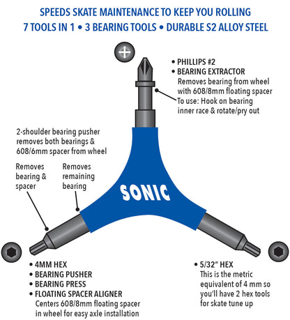 Sonic 7-in-1 Skate Tool (blue) - Oak City Inline Skate Shop